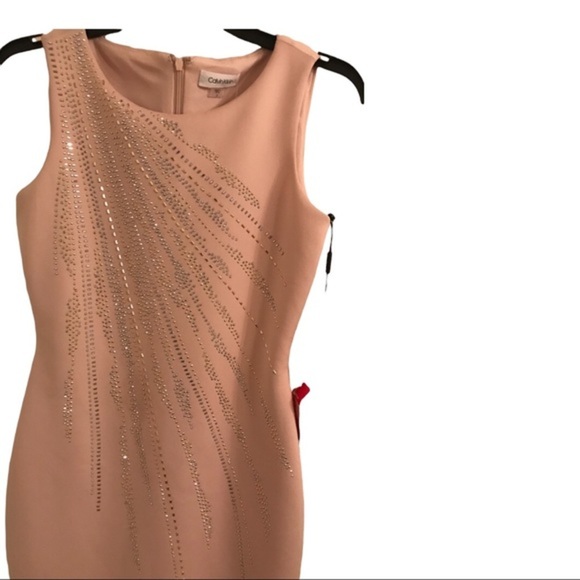 Calvin‎ Klein Pink Embellished gold silver studded scuba fit sheath dress size 2 - Picture 2 of 12